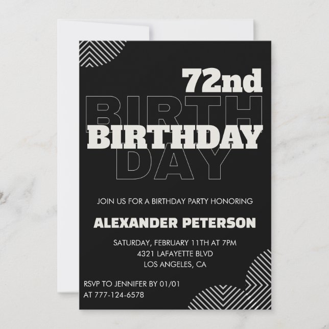 Black Men 72nd birthday Party invitations (Front)