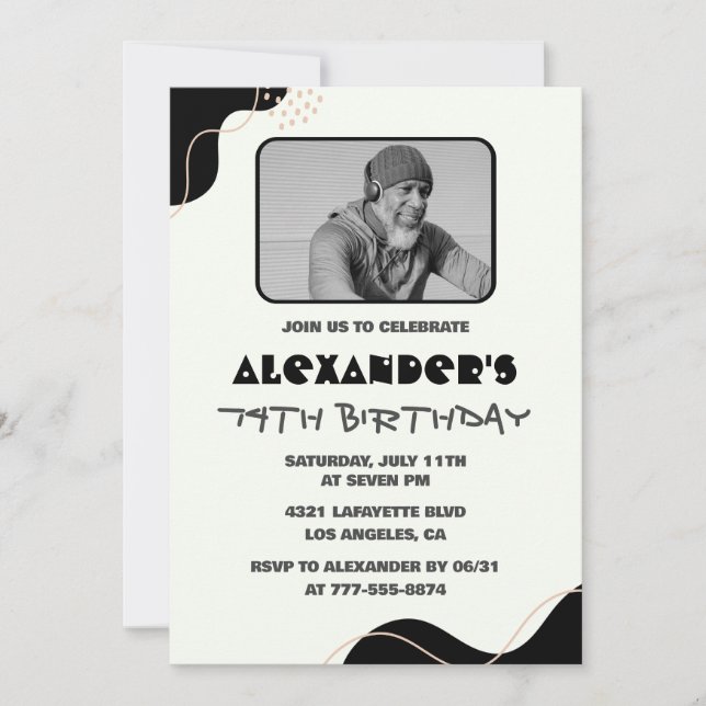 Black Men 74th birthday invitations  (Front)