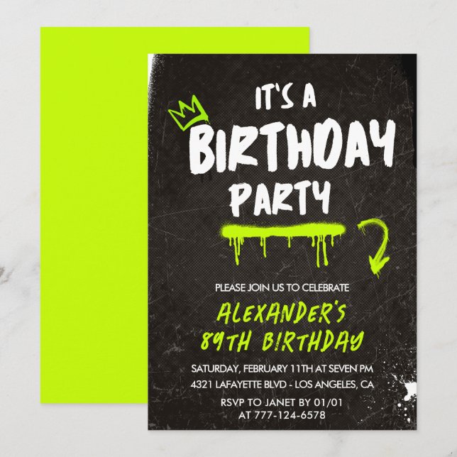 Black Men 89th birthday invitations Graffiti Paint (Front/Back)