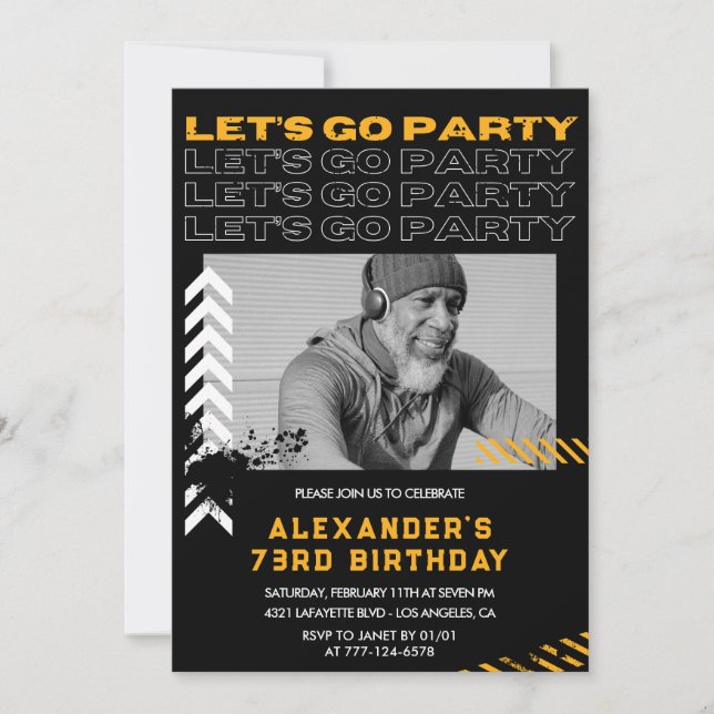 Black Men Let's go party 73rd birthday Invitation (Front)