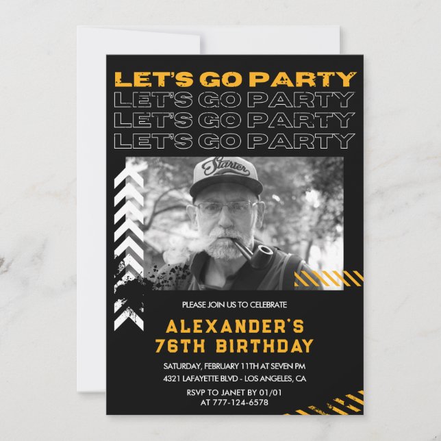 Black Men Let's go party 76th birthday Invitation (Front)