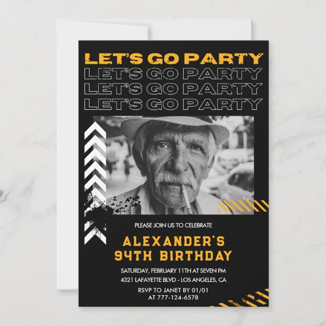 Black Men Let's go party 94th birthday Invitation (Front)