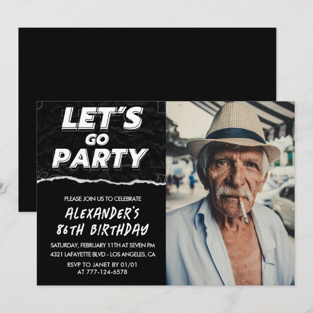 Black Men Photo LET'S GO PARTY 84th birthday  Invitation (Front/Back)