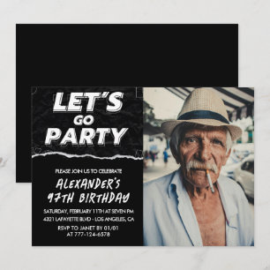 Black Men Photo LET'S GO PARTY 97th birthday  Invitation