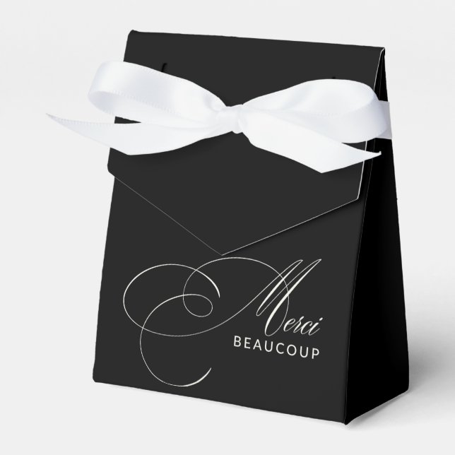 Black Merci Beaucoup Elegant Calligraphy Thank You Favour Box (Front Side)