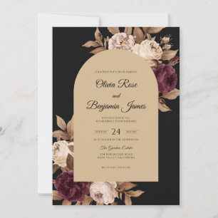 Black Merlot Bloom Wedding Invitation