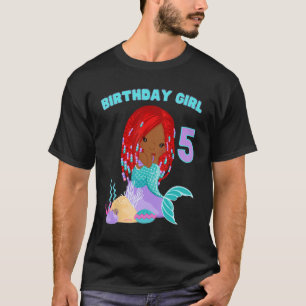 Black Mermaid 5th Birthday Pretty African American T-Shirt
