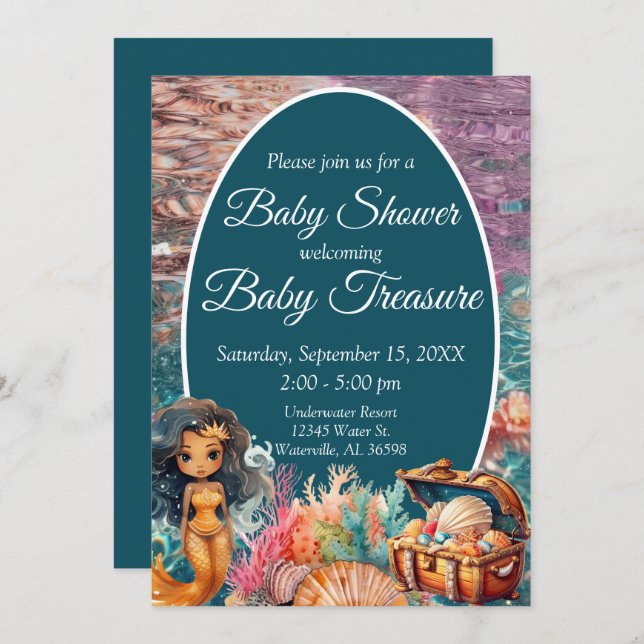 Black Mermaid Baby Shower Invitation (Front/Back)