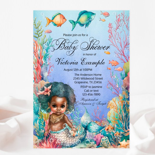 Black Mermaid Baby Shower Invitation (Creator Uploaded)
