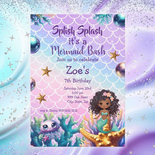 Black Mermaid Birthday Invitation for Kids  (Creator Uploaded)