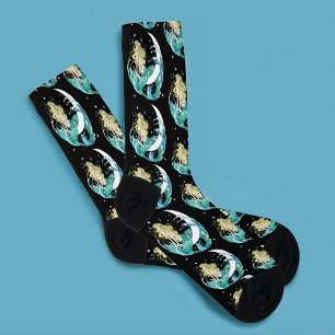 Black Mermaid Crescent Moon Fantasy Art Deco Socks