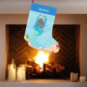 Black Mermaid Girl Cute Custom African American Small Christmas Stocking