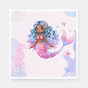 Black Mermaid Girl With Pink Tail Undersea Napkin