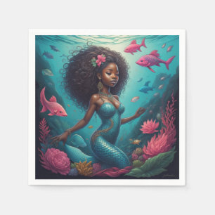 black mermaid ocean napkin