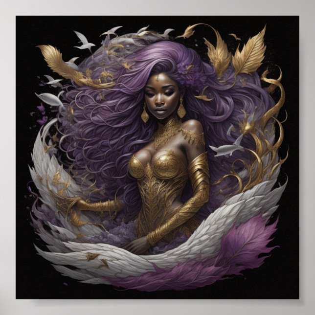 Black Mermaid Purple gold Poster (Front)