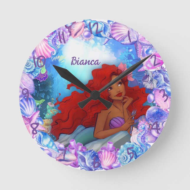 Black Mermaid  Round Clock (Front)