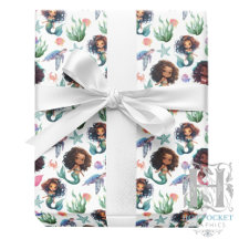 Black Mermaid Wrapping Paper in White