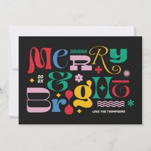 Black Merry & Bright Modern Type Mix Holiday Card