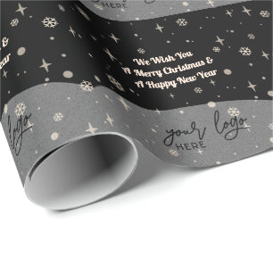 Black Merry Christmas Business your Logo Greetings Wrapping Paper