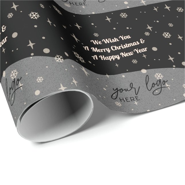 Black Merry Christmas Business your Logo Greetings Wrapping Paper (Roll Corner)
