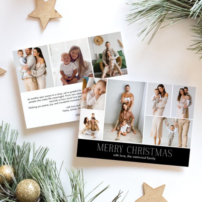 BLACK Merry Christmas CHIC 9 Collage Multi-Photo  Holiday Card (Creator Uploaded)