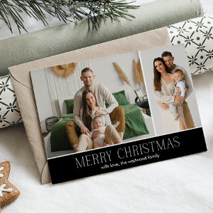 BLACK MERRY Christmas Elegant 2 Photo message Holiday Card