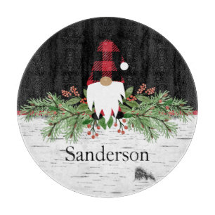 Black Merry Christmas Red Buffalo Plaid Gnome Rd. Cutting Board