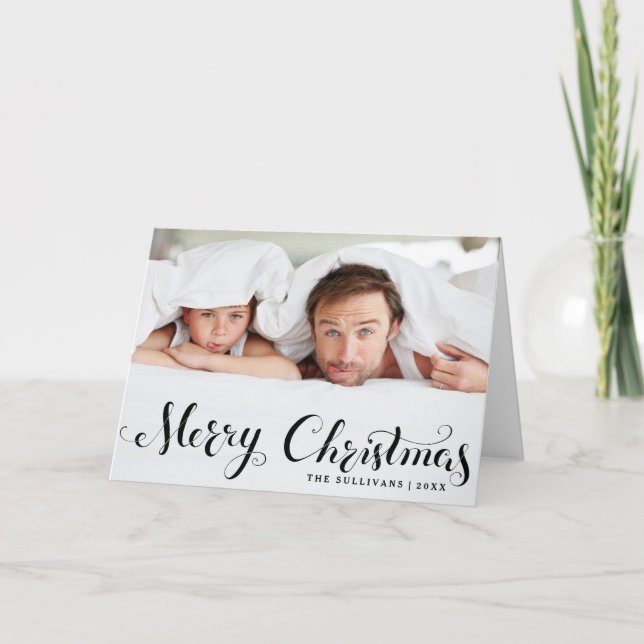 Black Merry Christmas Script Holiday Photo Card (Front)