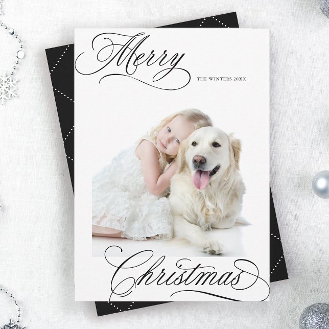 Black Merry Christmas Script Minimal Photo Holiday Card (Creator Uploaded)