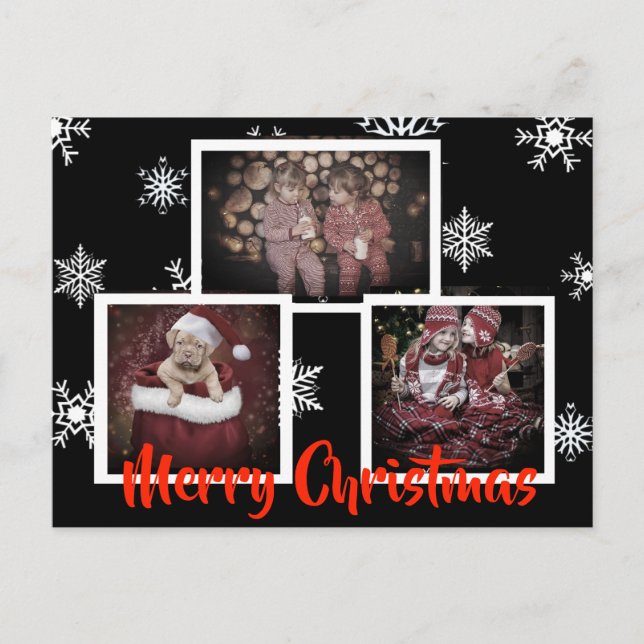 Black Merry Christmas Snowflake Personalised Photo Postcard (Front)