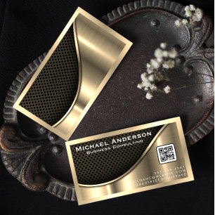 Black Mesh and Metallic Gold QR Code Business Card