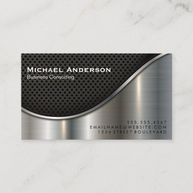 Black Mesh and Metallic Silver Business Card (Front)
