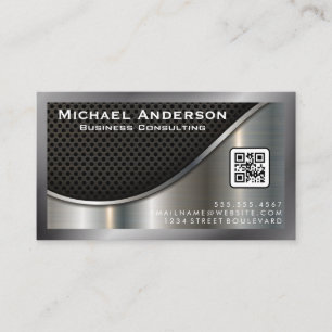 Black Mesh and Metallic Silver QR Code Business Card