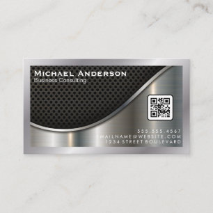 Black Mesh and Metallic Silver QR Code Business Card