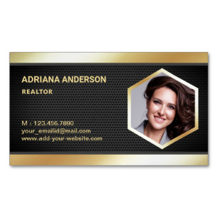 Black Mesh Gold Foil Real Estate Photo Realtor Magnetic Business Card