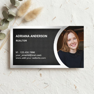 Black Mesh Silver Foil Real Estate Photo Realtor Business Card