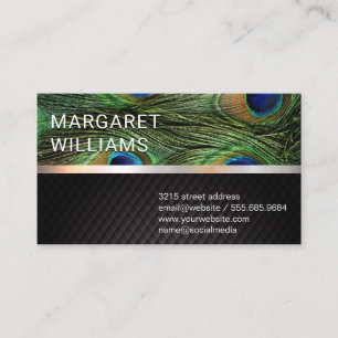 Black Mesh   Silver Metallic Peacock Feathers Business Card