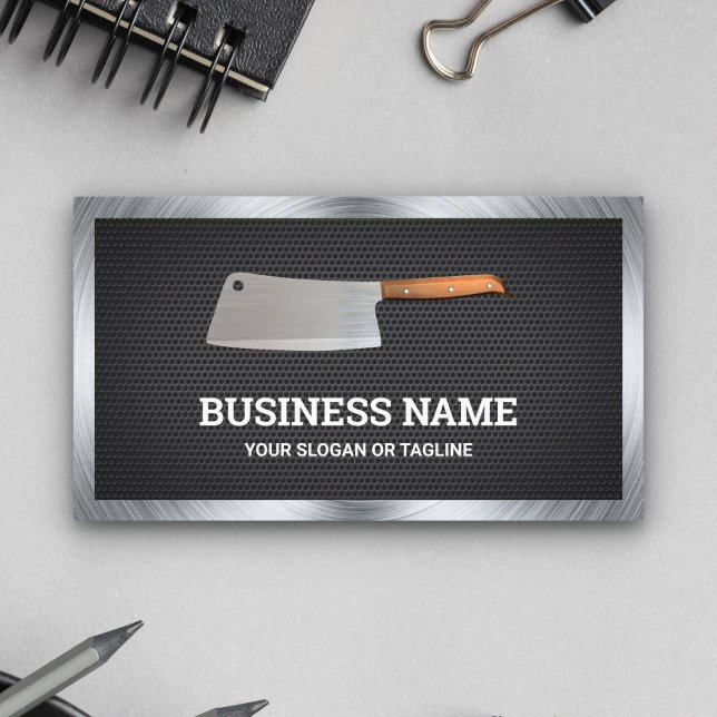 Black Mesh Steel Butcher Knife Meat Shop Business Card (Creator Uploaded)