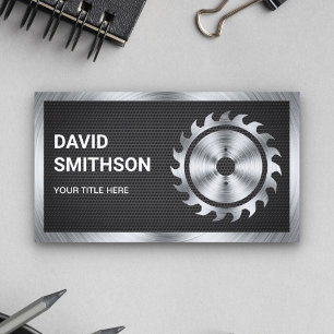 Black Mesh Steel Circular Saw Handyman Carpenter Business Card