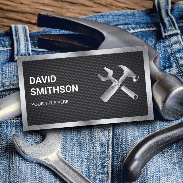 Black Mesh Steel Handyman Auto Repair Mechanic Business Card (Creator Uploaded)