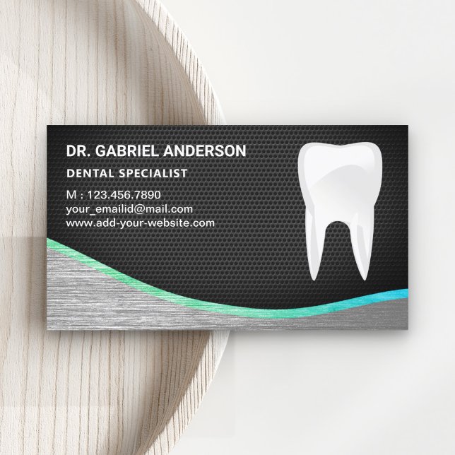 Black Mesh Steel Tooth Dental Clinic Dentist Business Card (Creator Uploaded)