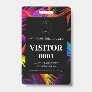 Black Messy Tropical Colourful Visitor Card Badge ID Badge