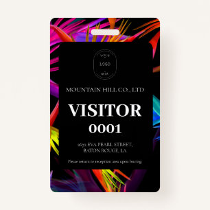 Black Messy Tropical Colourful Visitor Card Badge ID Badge
