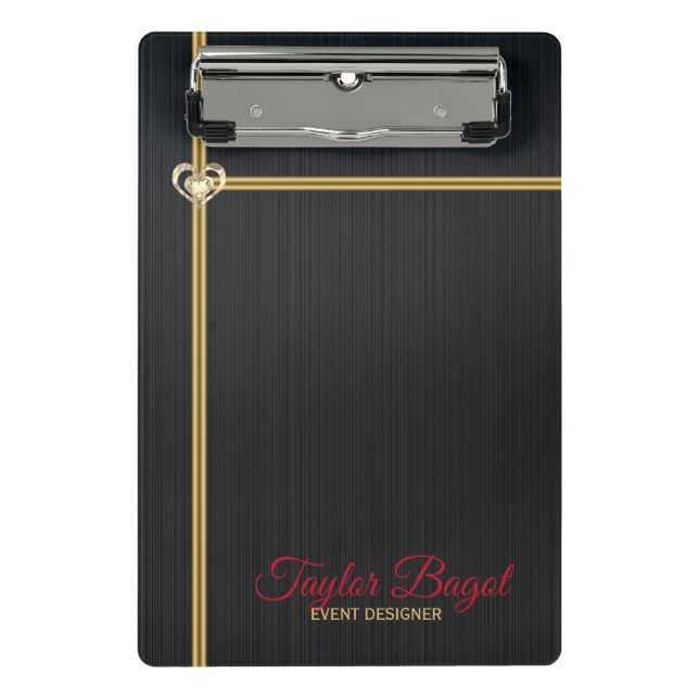 Black Metal Background Gold Stripes Mini Clipboard (Front)