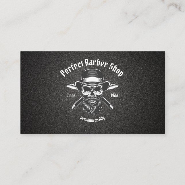 Black Metal Beard Modern Elegant Barber Salon Business Card (Front)