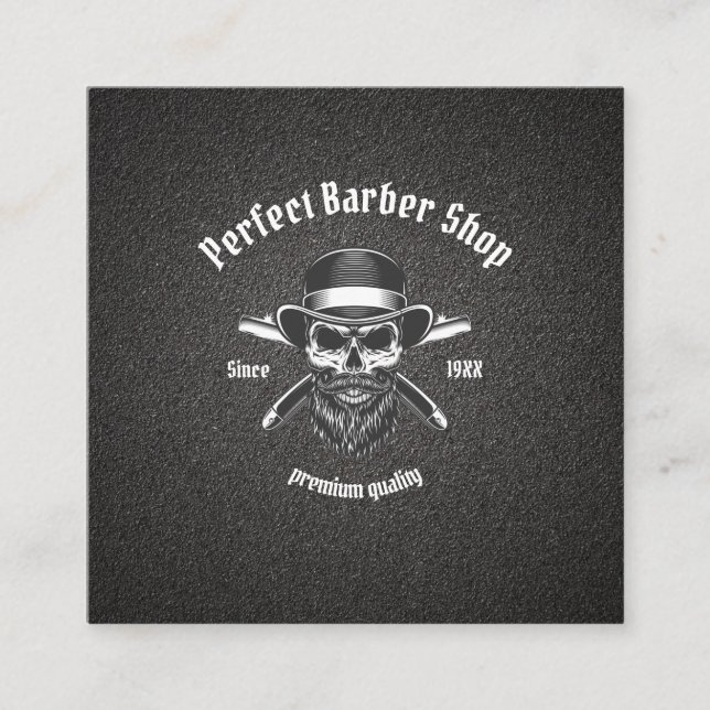 Black Metal Beard Modern Elegant Barber Salon Square Business Card (Front)