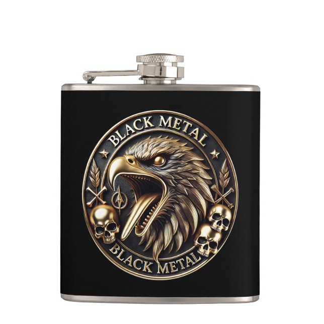 Black Metal Blackmetal eagle with dead heads Hip Flask (Front)