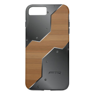 Black Metal & Brown Wood Geometric Design iPhone 8 Plus/7 Plus Case