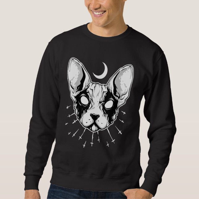 Black Metal Ca Sphynx Cat Death Metal Goth Sweatshirt (Front)