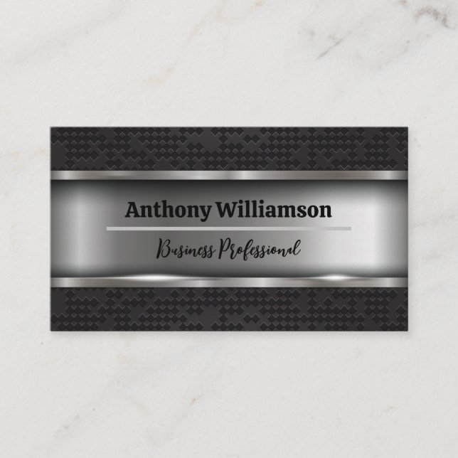 Black Metal Diamond Pattern Business Card (Front)
